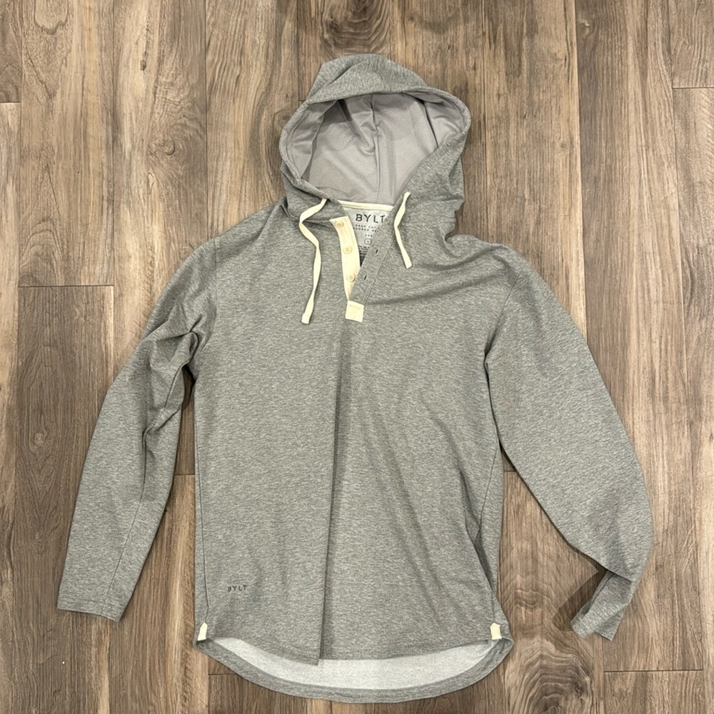 Drop-Cut: LUX Hooded Henley: Grey L